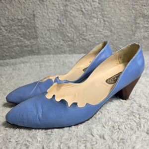 Salpy Scalloped Architectural Heel Pumps Robin Egg Blue Leather Artsy Size‎ 7